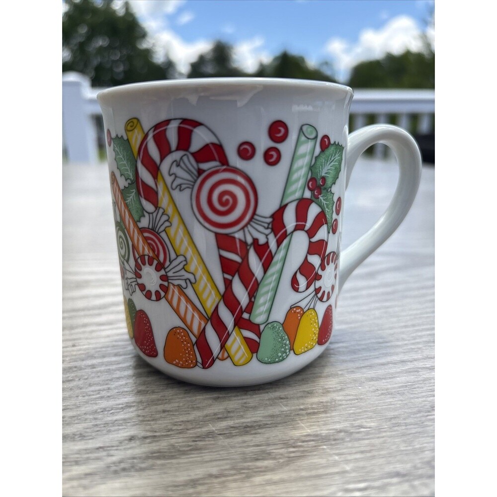 Vintage Schmidt Candy Christmas Mug CandyLand Gumdrop Holly Retro Design